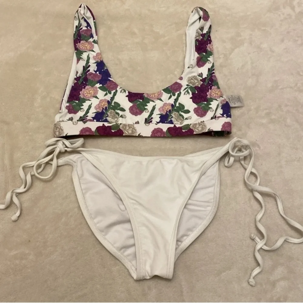 Dippin' Daisy's Floral Bikini Top with White Tie Bottoms